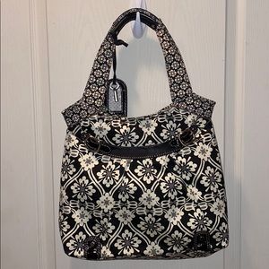 Fossil canvas bag purse black cream gray
